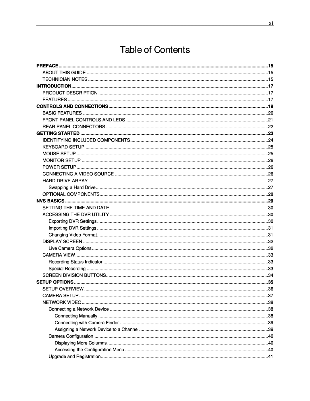 Toshiba NVS8-X, NVS32-X Table of Contents, Preface, Introduction, Controls And Connections, Getting Started, Nvs Basics 
