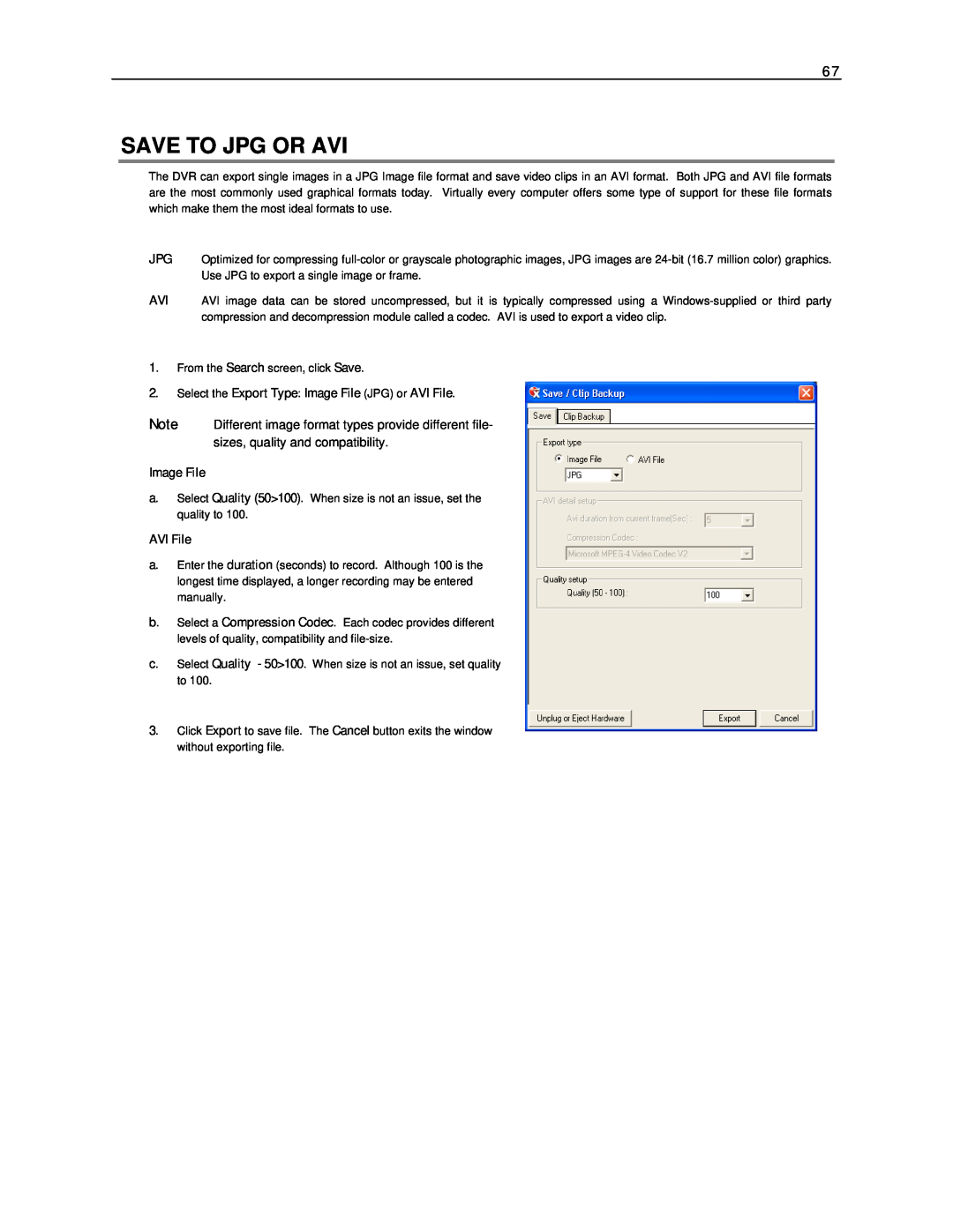 Toshiba NVS16-X, NVS32-X, NVS8-X user manual Save To Jpg Or Avi, Select the Export Type Image File JPG or AVI File 