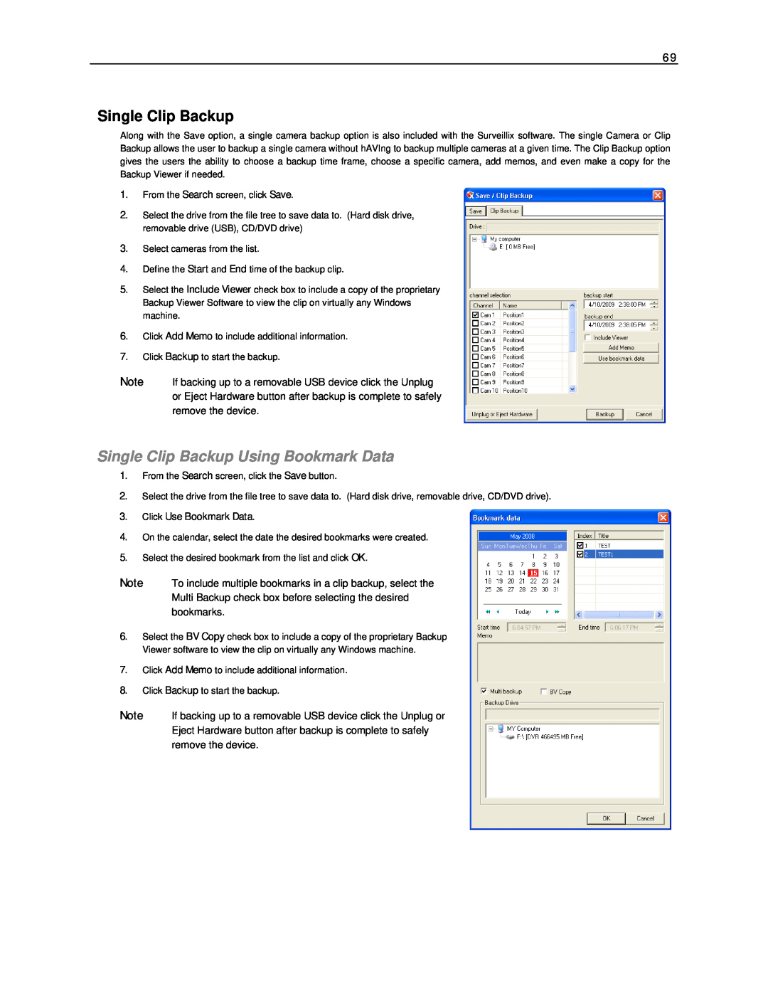 Toshiba NVS32-X, NVS16-X, NVS8-X user manual Single Clip Backup Using Bookmark Data 