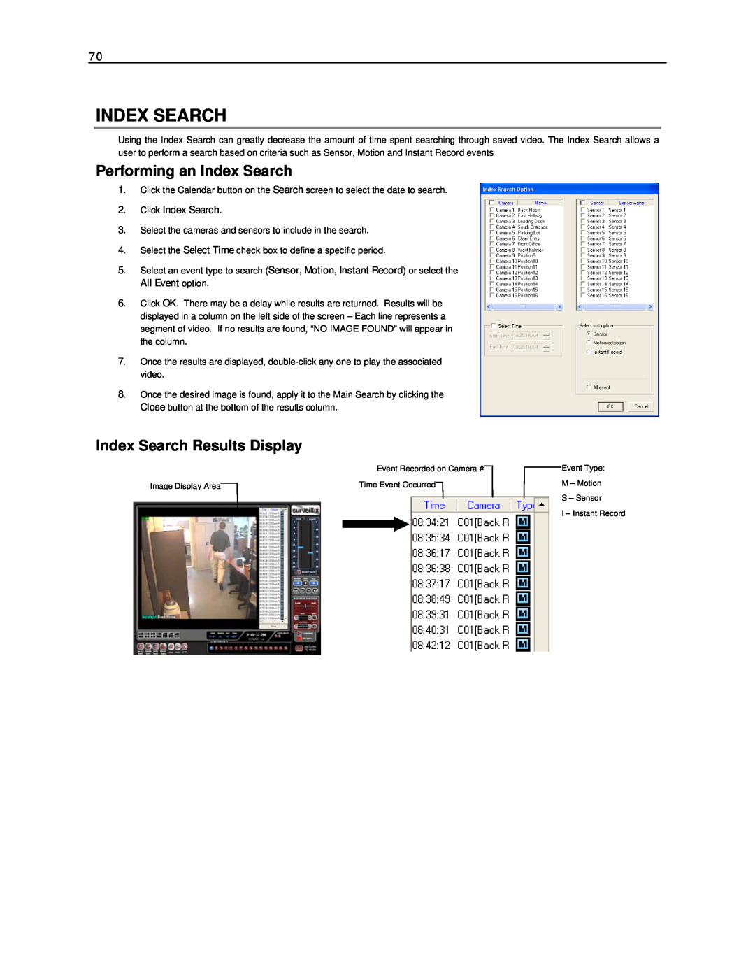 Toshiba NVS16-X, NVS32-X, NVS8-X user manual Performing an Index Search, Index Search Results Display, Click Index Search 