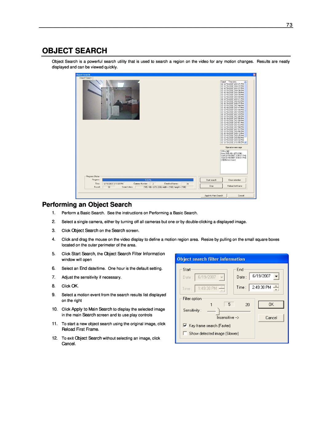 Toshiba NVS16-X, NVS32-X, NVS8-X user manual Performing an Object Search, Click Object Search on the Search screen 