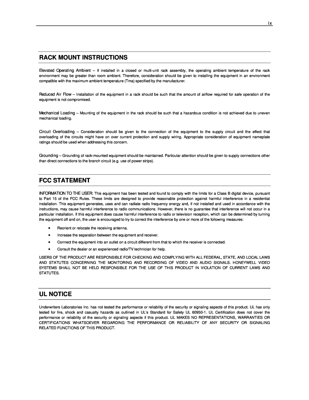 Toshiba NVS32-X, NVS16-X, NVS8-X user manual Rack Mount Instructions, Fcc Statement, Ul Notice 