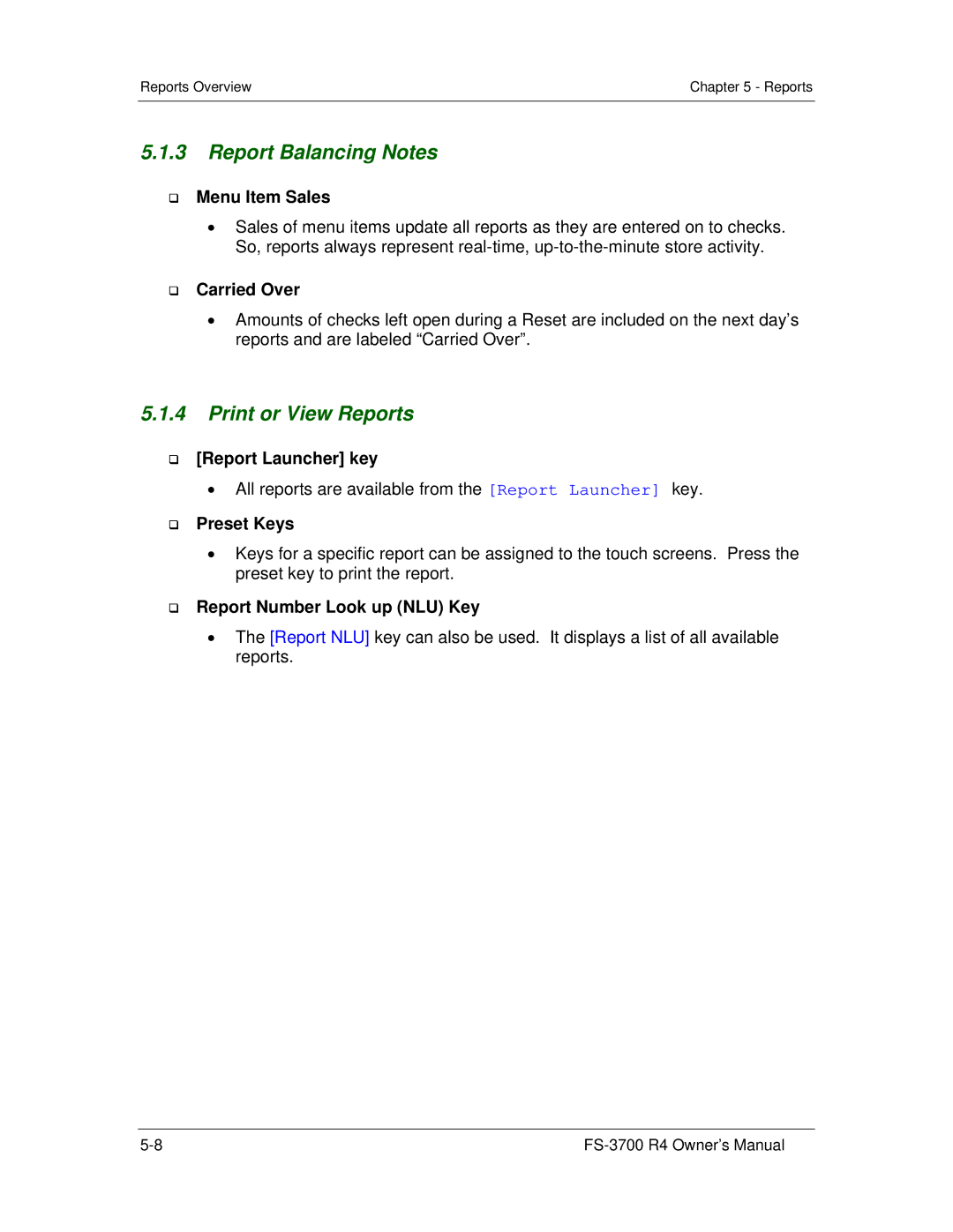 Toshiba OM-3700, FS-3700 R4 Series owner manual Report Balancing Notes, Print or View Reports 