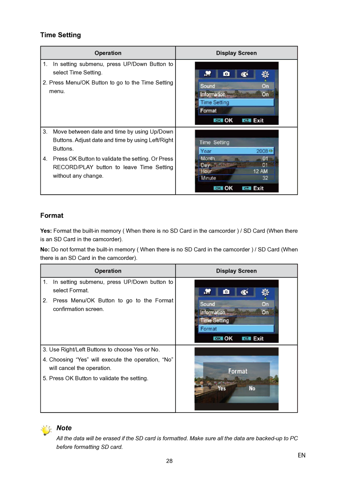 Toshiba P10 user manual Time Setting, Format 