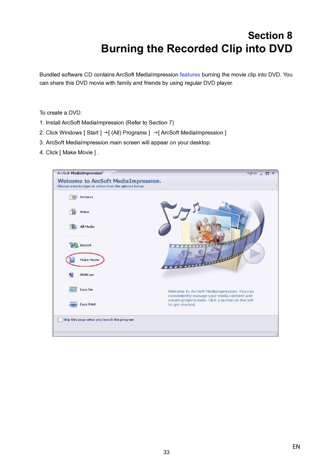 Toshiba P10 user manual Burning the Recorded Clip into DVD 