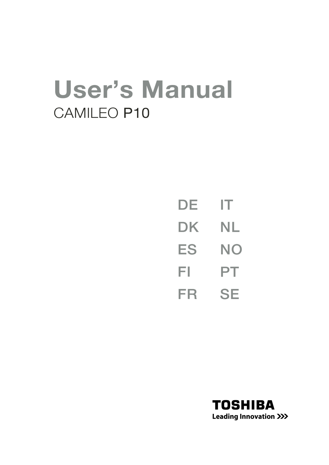 Toshiba user manual User’s Manual, CAMILEO P10, De It Dk Nl Es No Fi Pt Fr Se 