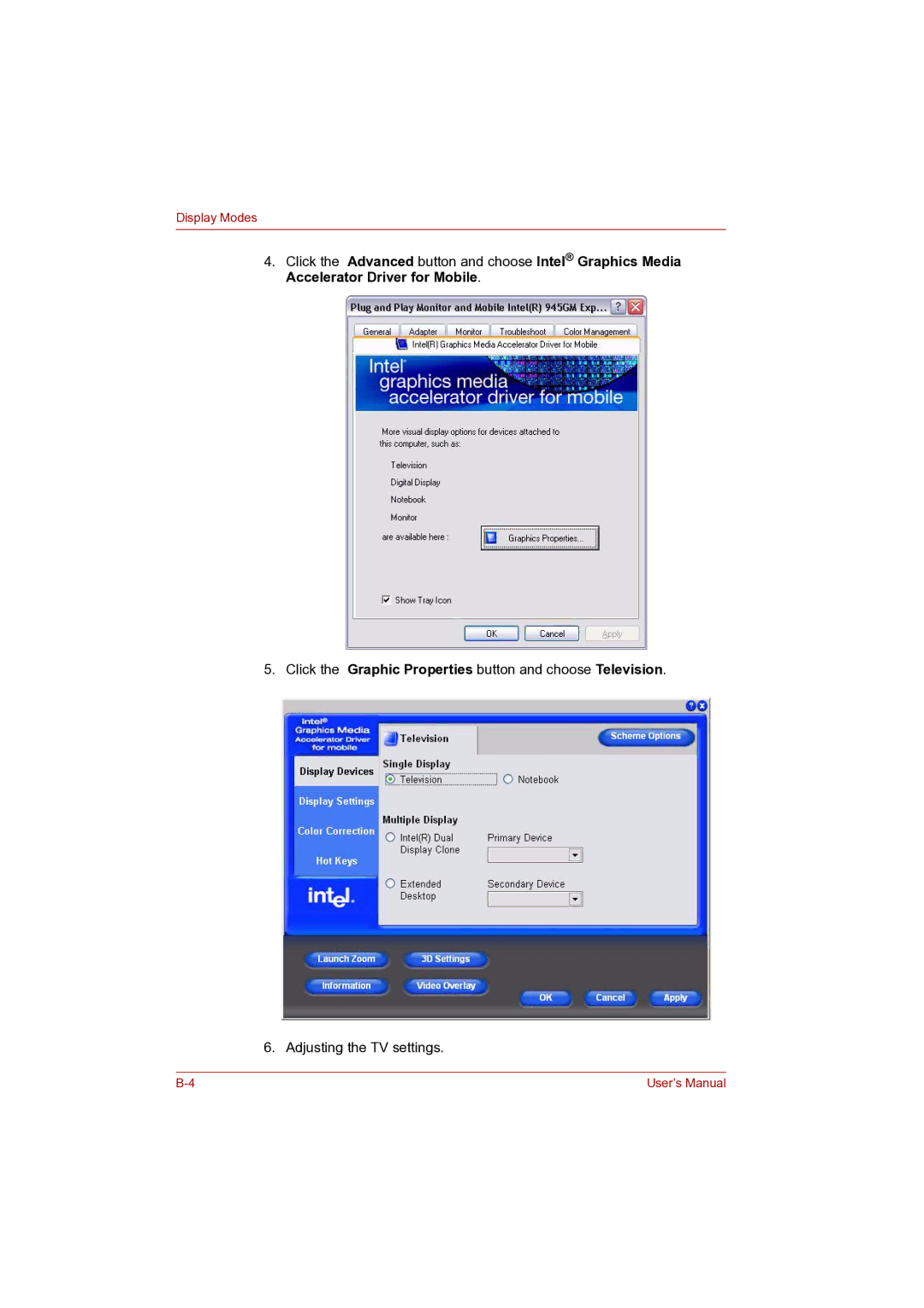 Toshiba P100 user manual Display Modes 