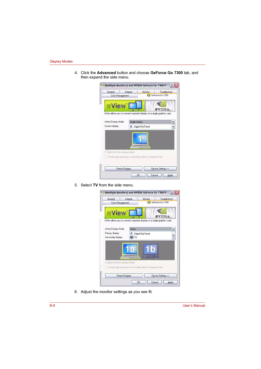 Toshiba P100 user manual Display Modes 