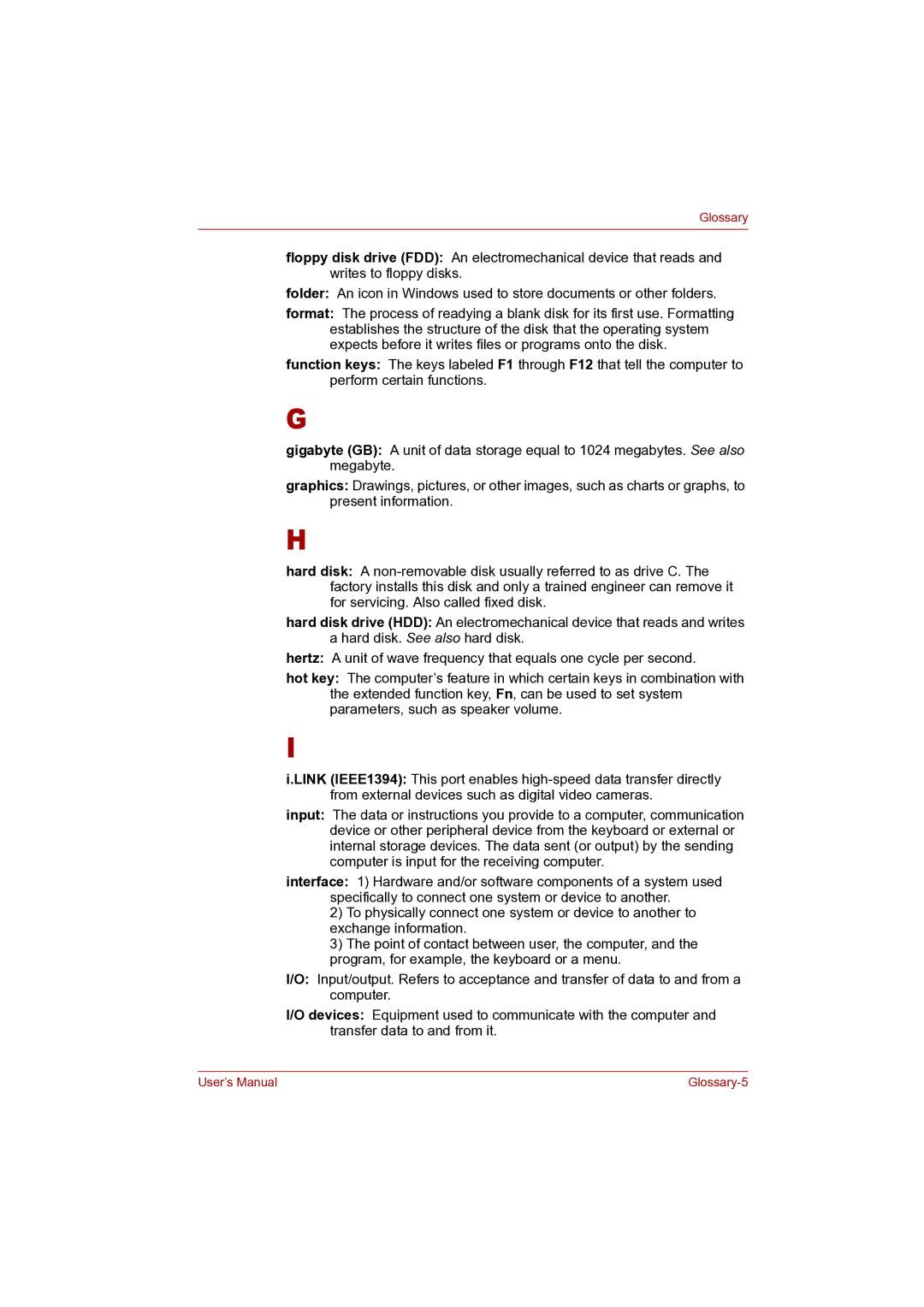 Toshiba P100 user manual Glossary-5 