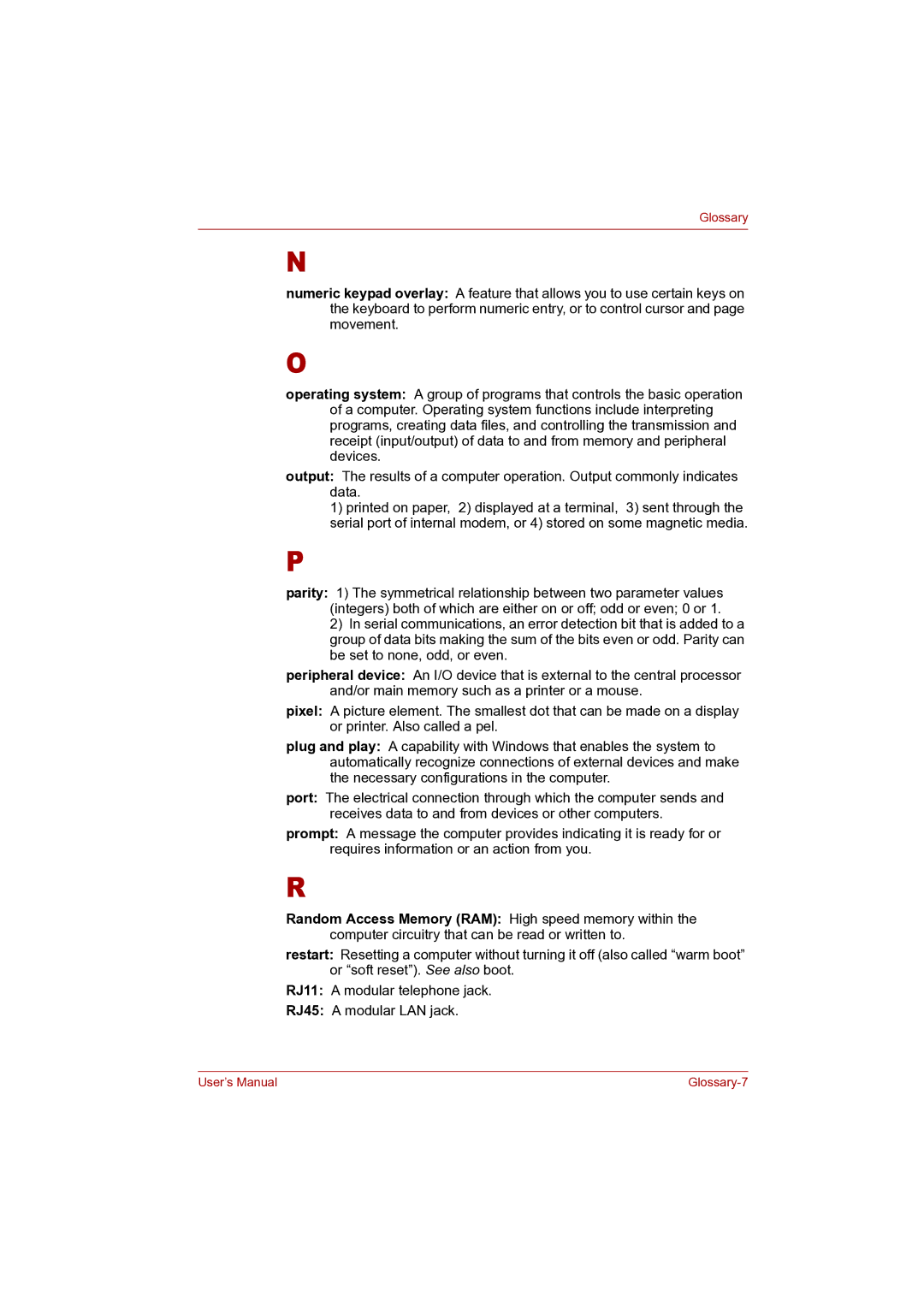 Toshiba P100 user manual Glossary-7 