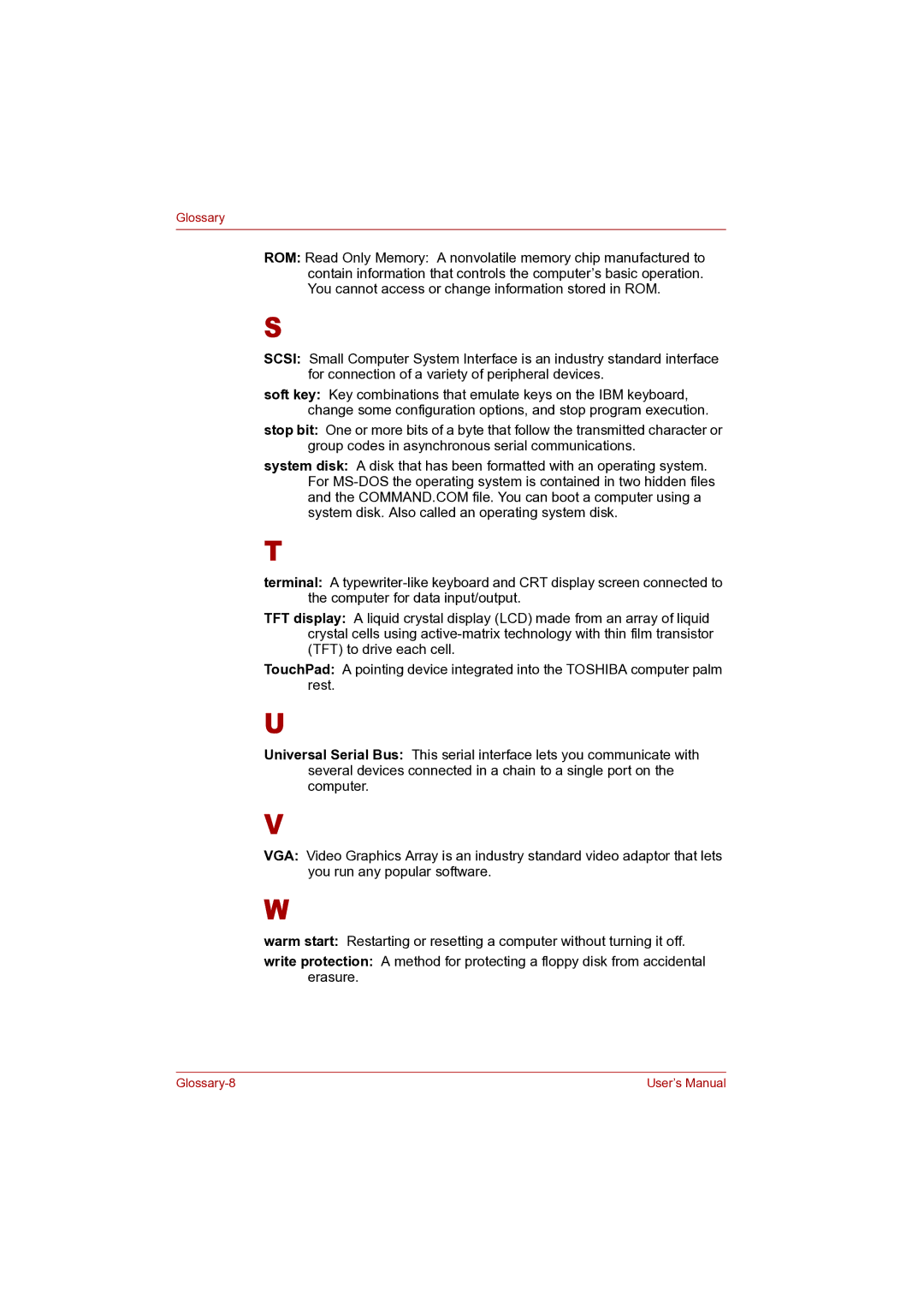 Toshiba P100 user manual Glossary-8 User’s Manual 