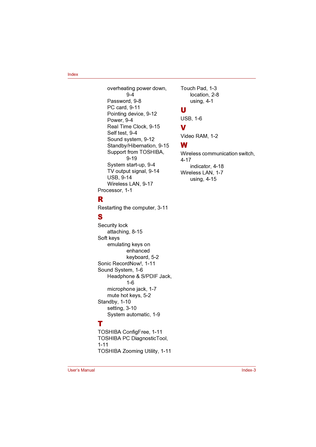 Toshiba P100 user manual Index-3 