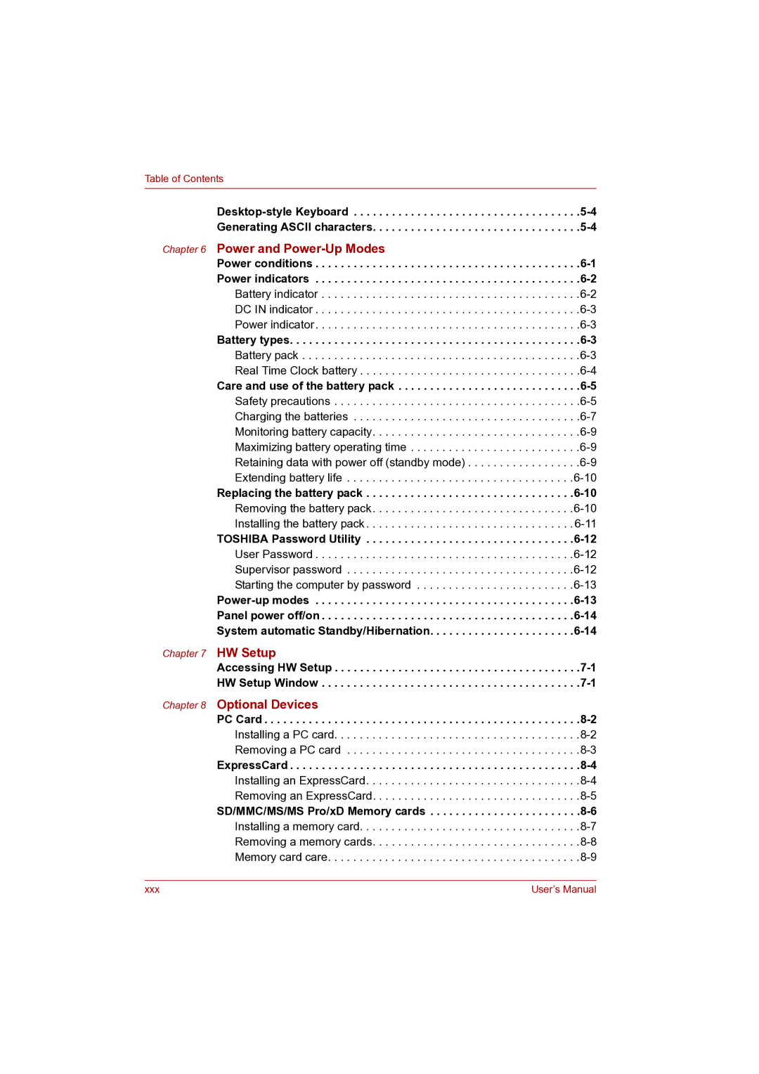 Toshiba P100 user manual Power and Power-Up Modes 