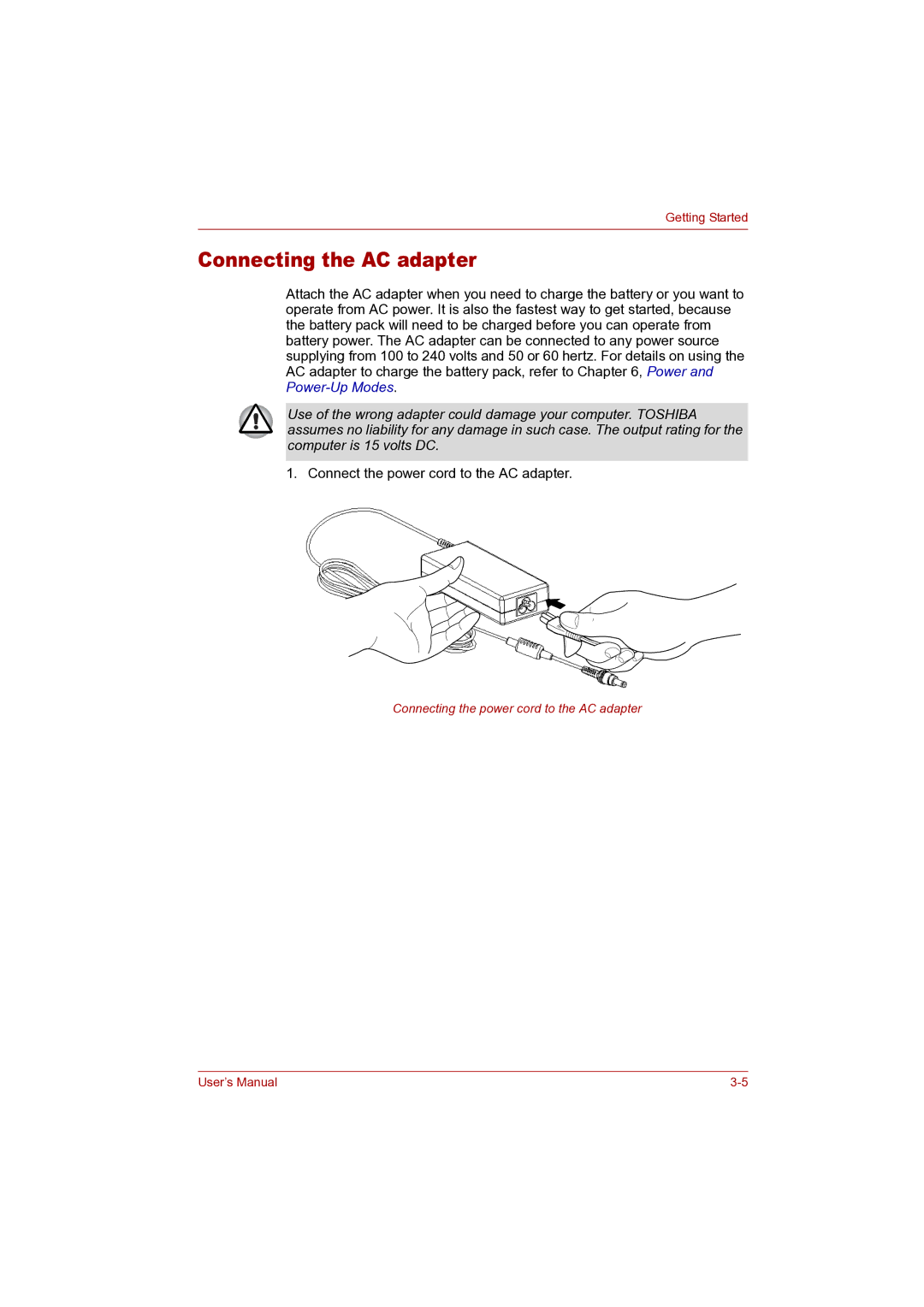 Toshiba P100 user manual Connecting the AC adapter 