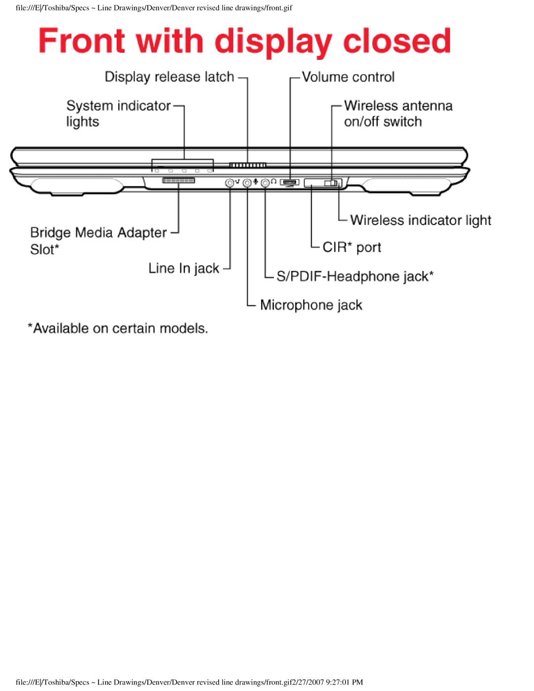 Toshiba P105-S6187 dimensions 