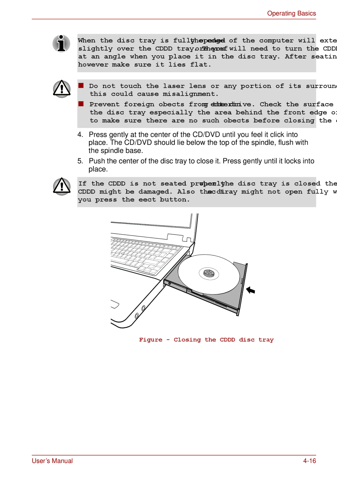 Toshiba P11, S11, A11 user manual Closing the CD/DVD disc tray 