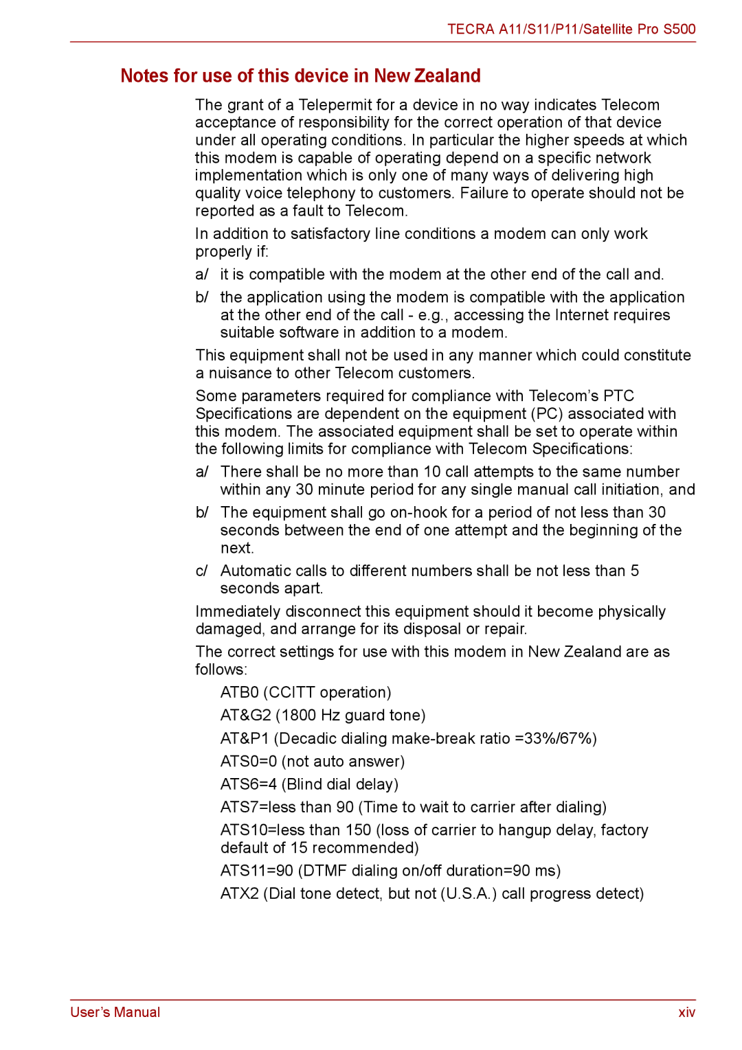 Toshiba A11, P11, S11 user manual Xiv 