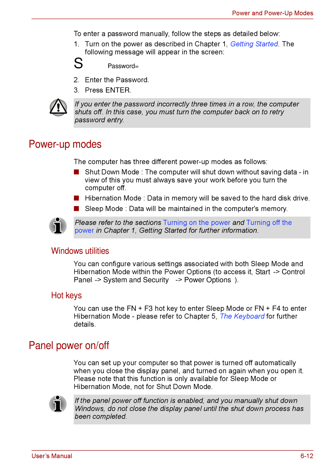 Toshiba A11, P11, S11 user manual Power-up modes, Panel power on/off, Windows utilities, Hot keys 