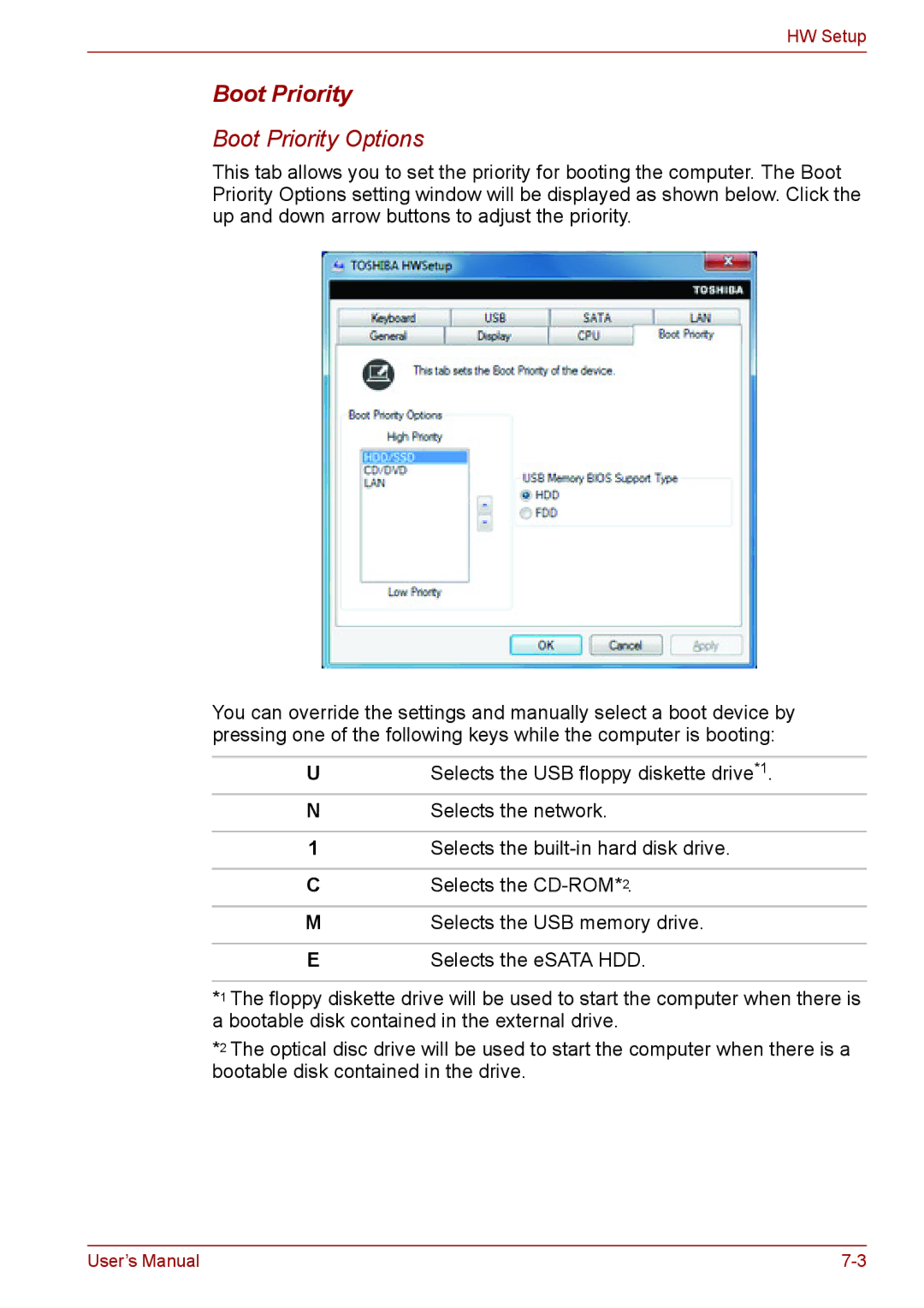 Toshiba P11, S11, A11 user manual Boot Priority Options 