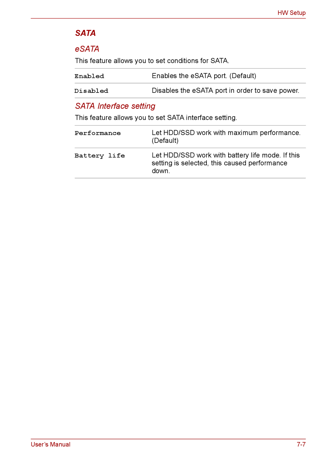 Toshiba S11, P11, A11 user manual Sata 