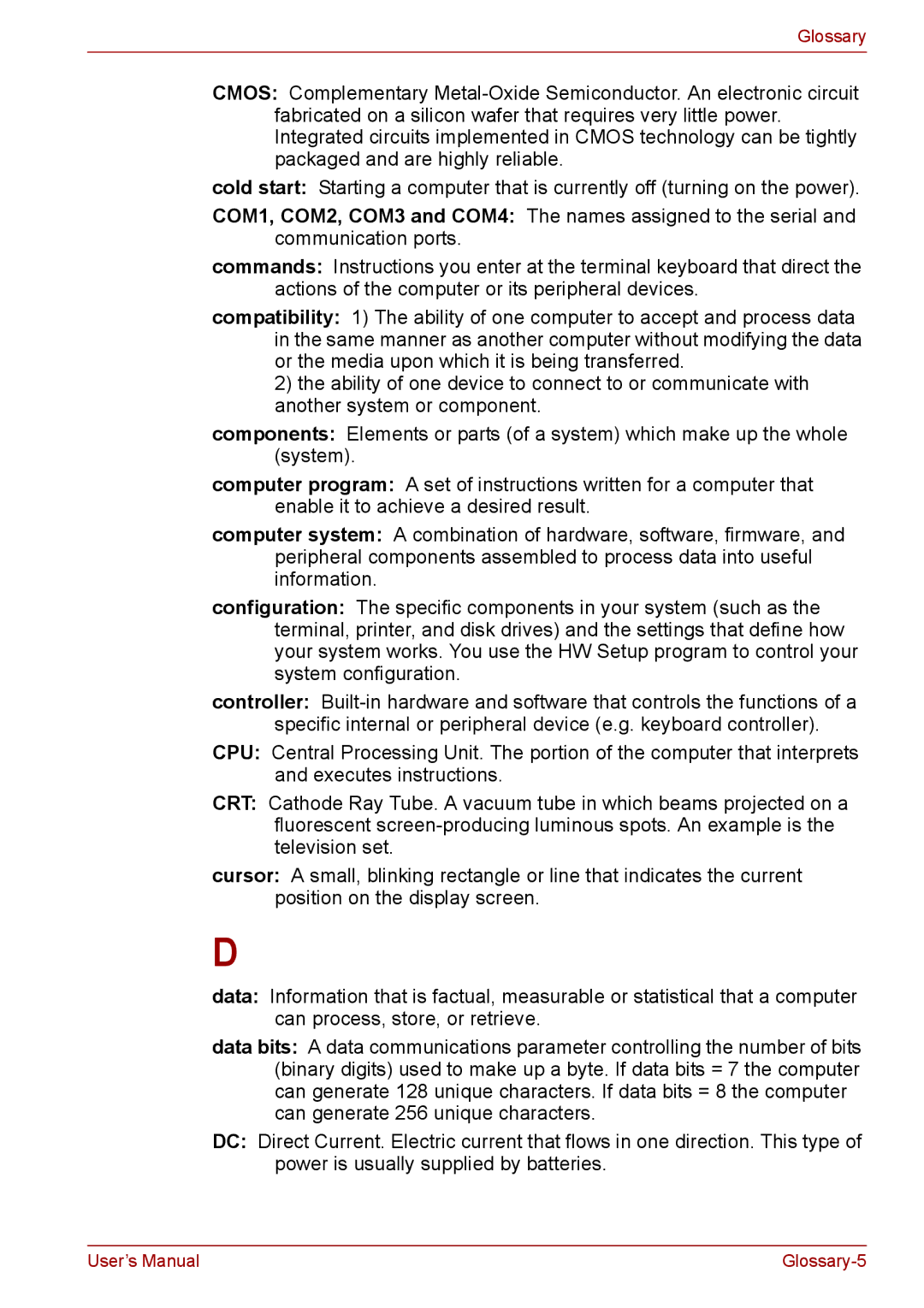 Toshiba P11, S11, A11 user manual Glossary-5 