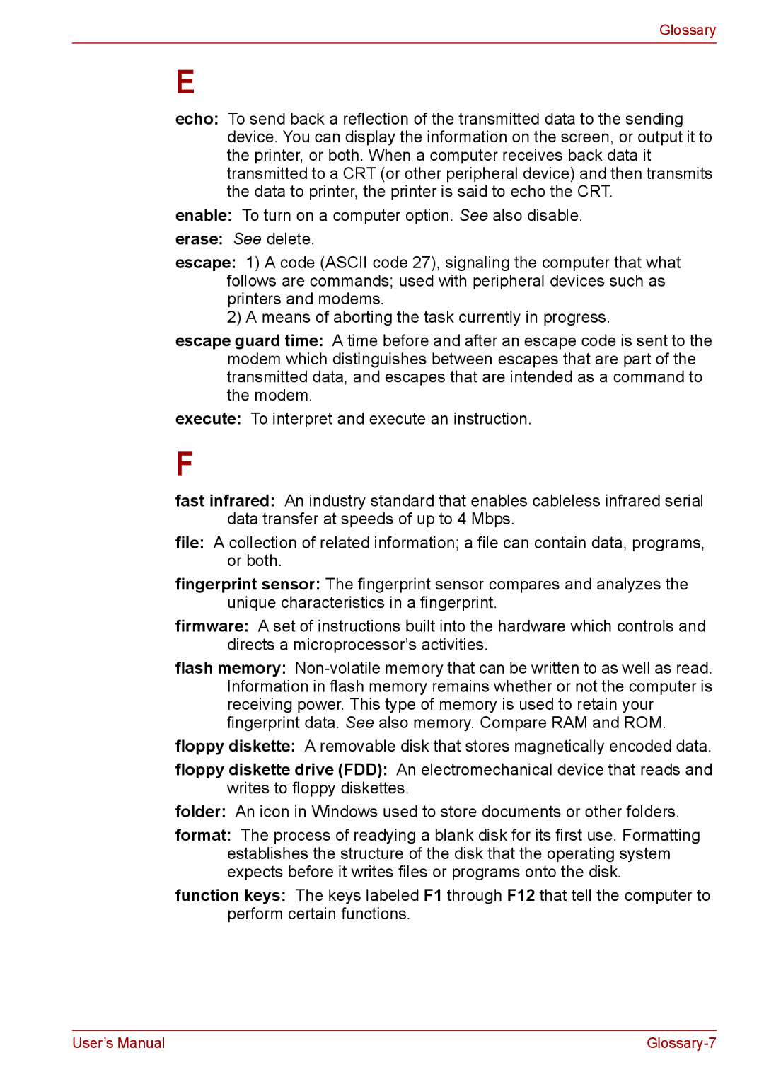 Toshiba A11, P11, S11 user manual Erase See delete 