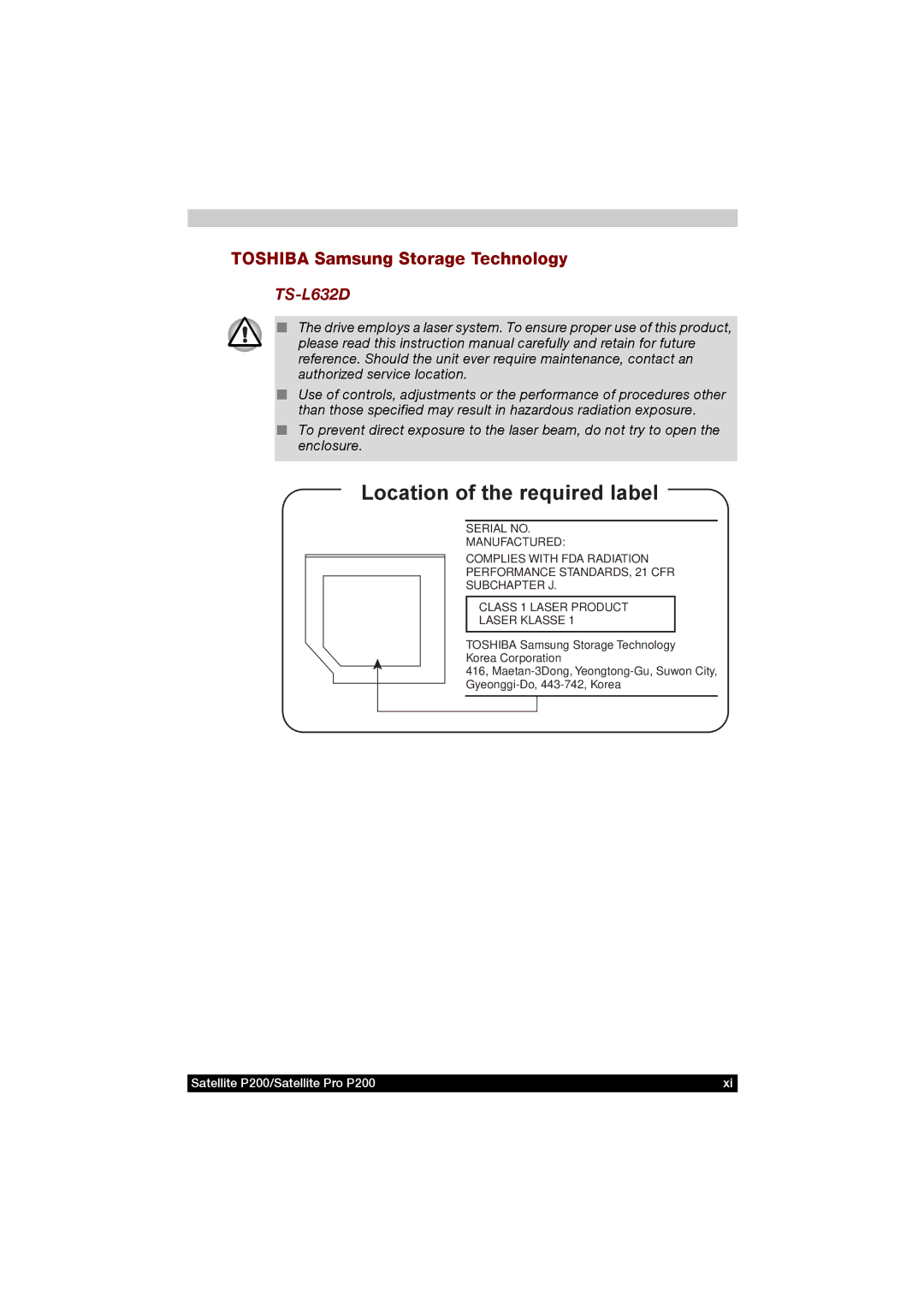 Toshiba P200 manual Toshiba Samsung Storage Technology, TS-L632D 