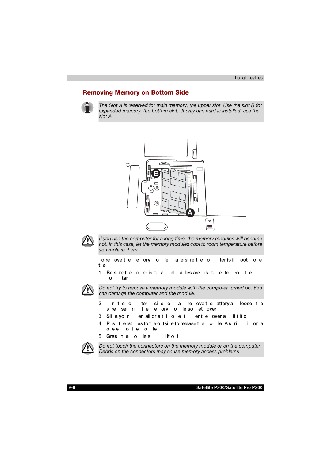 Toshiba P200 manual Removing Memory on Bottom Side 