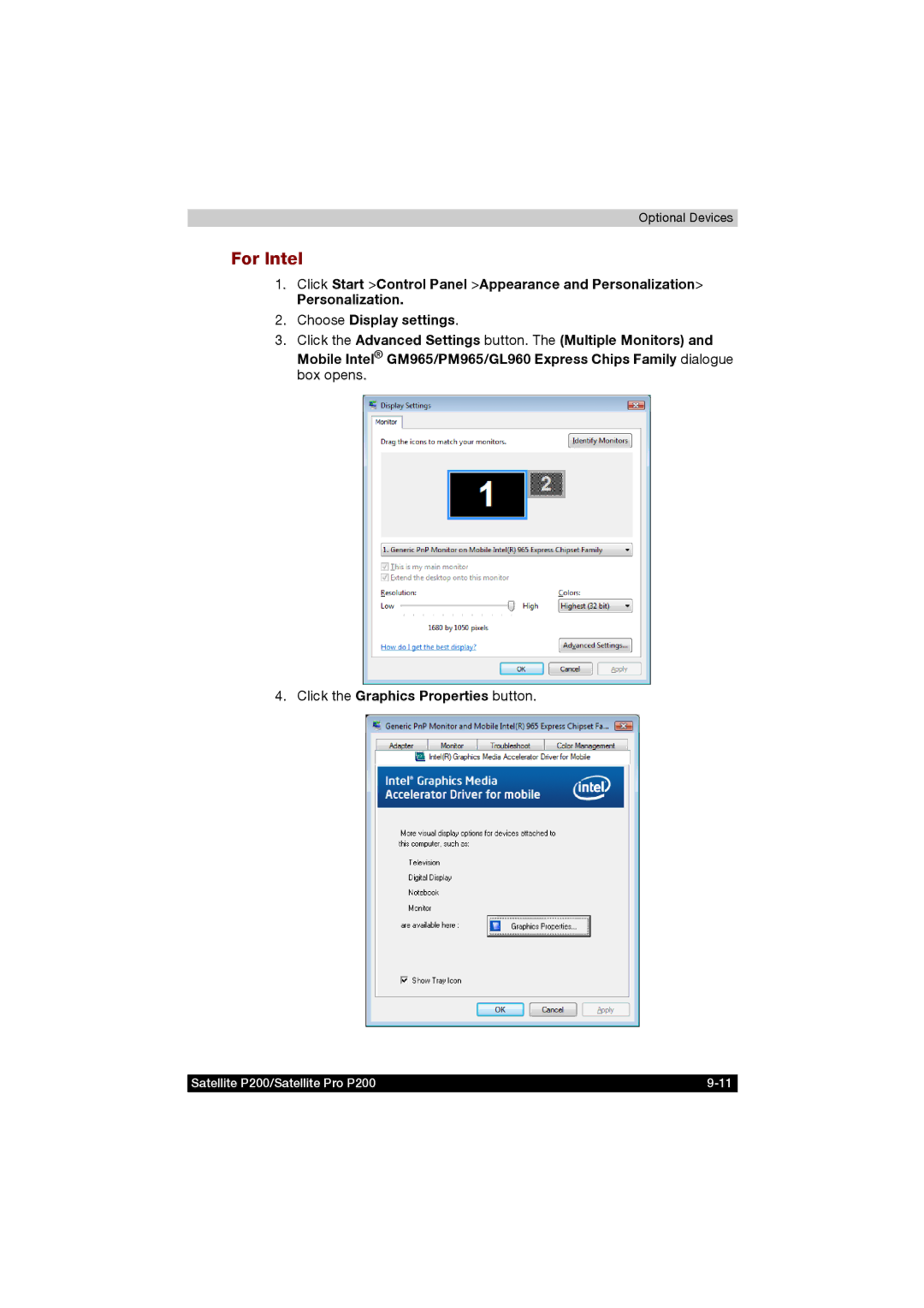 Toshiba P200 manual For Intel 