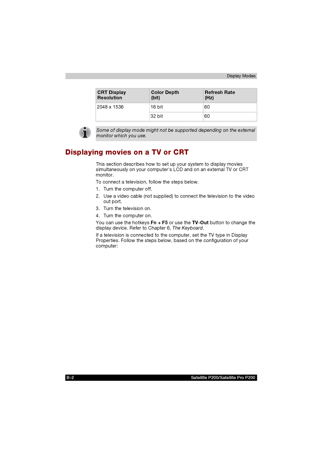 Toshiba P200 manual Displaying movies on a TV or CRT 