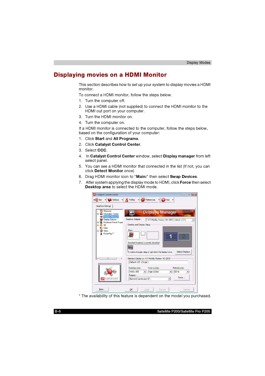 Toshiba P200 manual Displaying movies on a Hdmi Monitor, Select CCC 