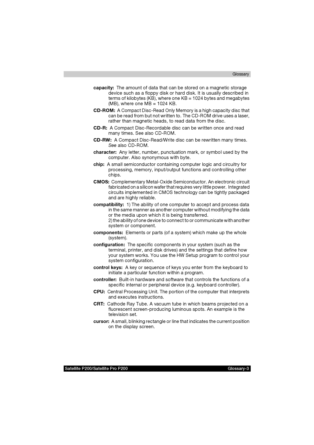 Toshiba manual Satellite P200/Satellite Pro P200 Glossary-3 