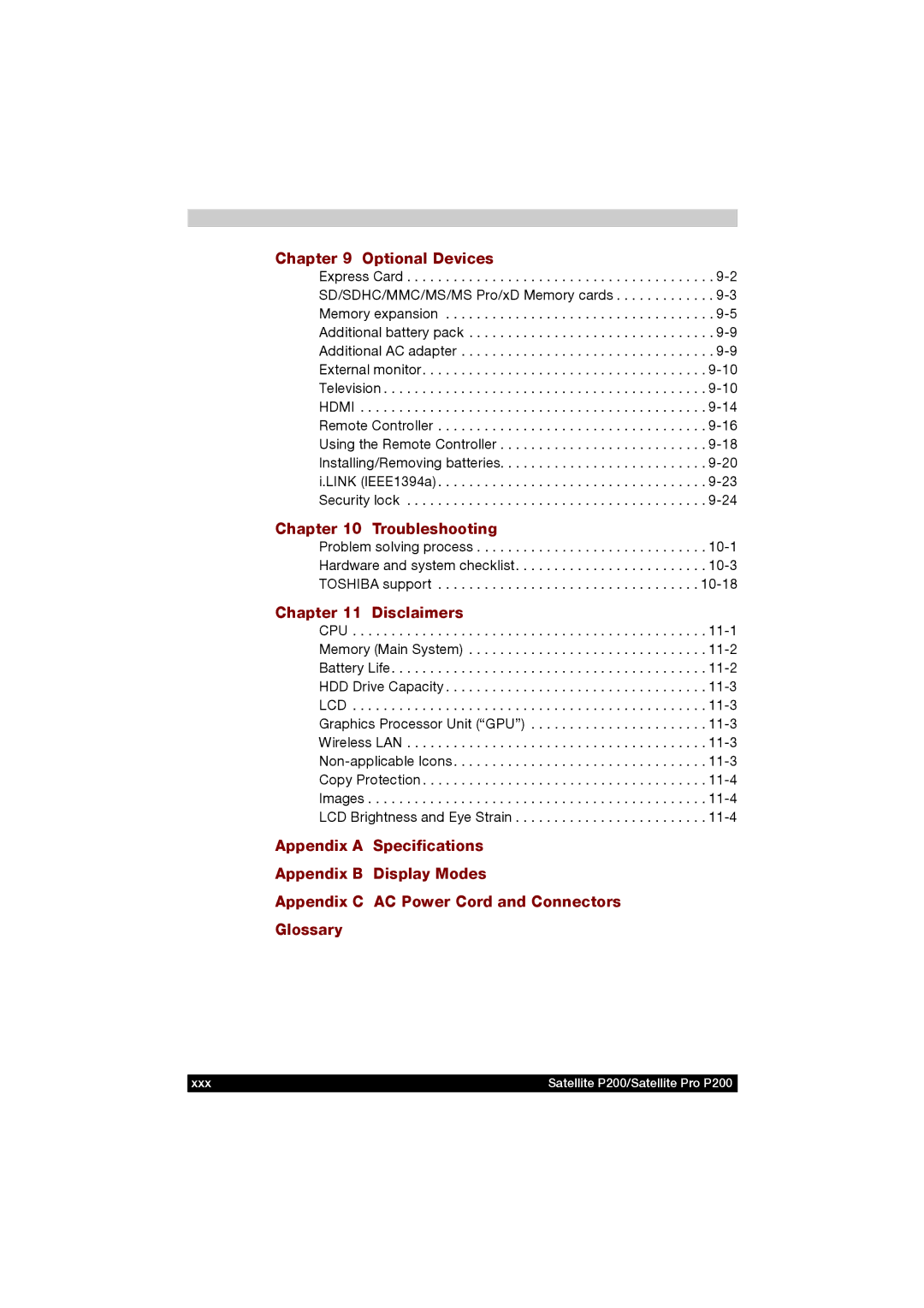 Toshiba P200 manual Troubleshooting 