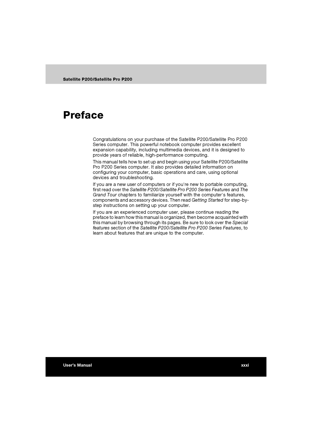 Toshiba P200 manual Preface 