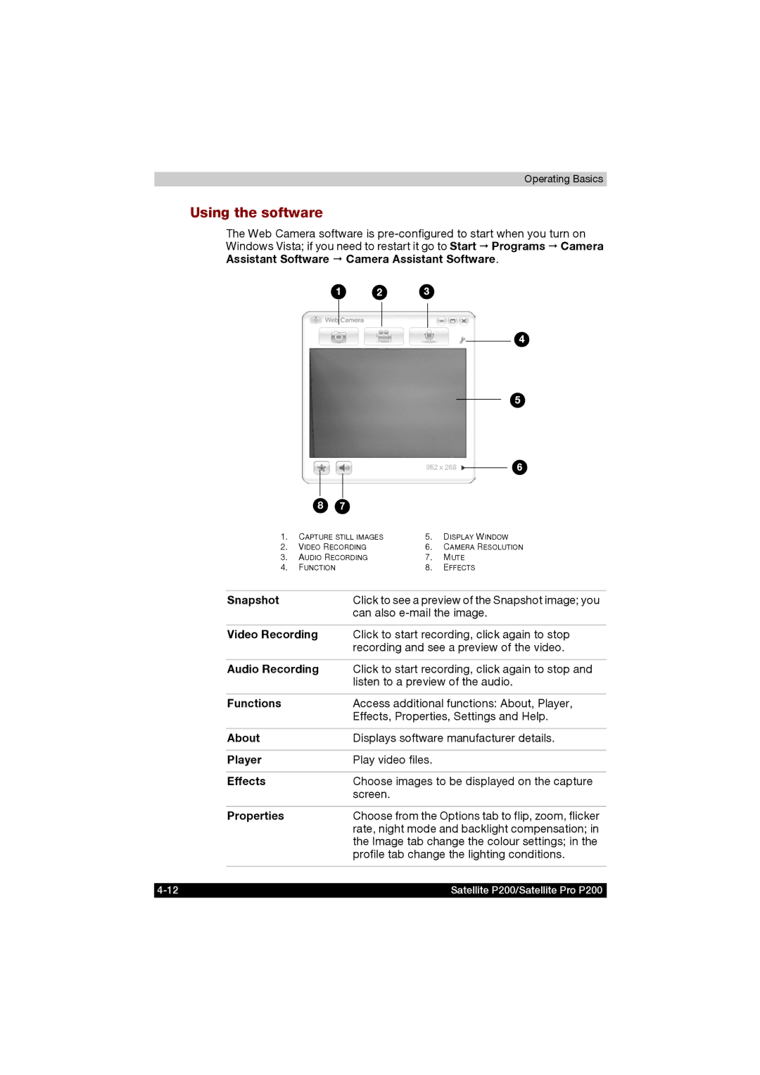 Toshiba P200 manual Using the software 