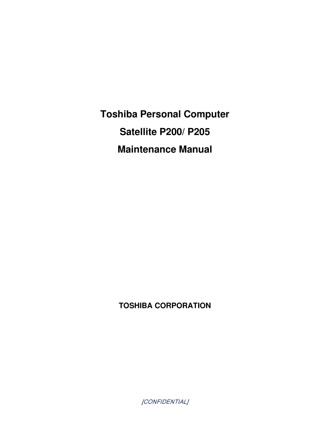 Toshiba P205 manual Toshiba Corporation 