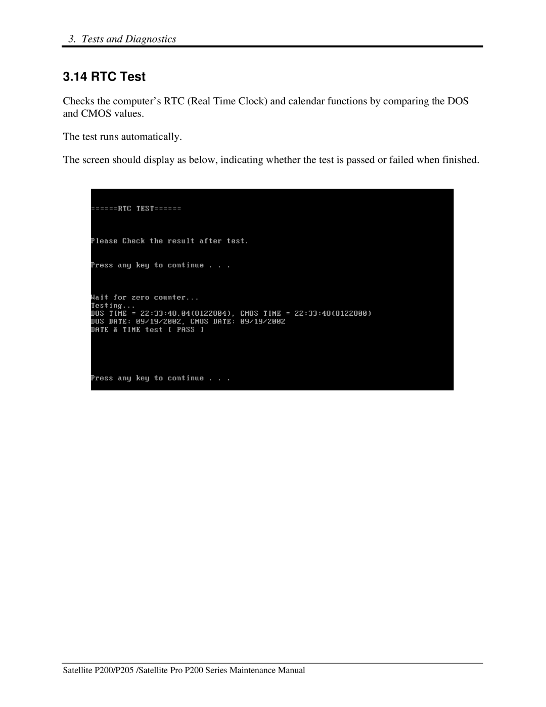Toshiba P205 manual RTC Test 