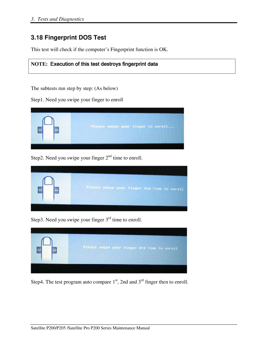 Toshiba P205 manual Fingerprint DOS Test 