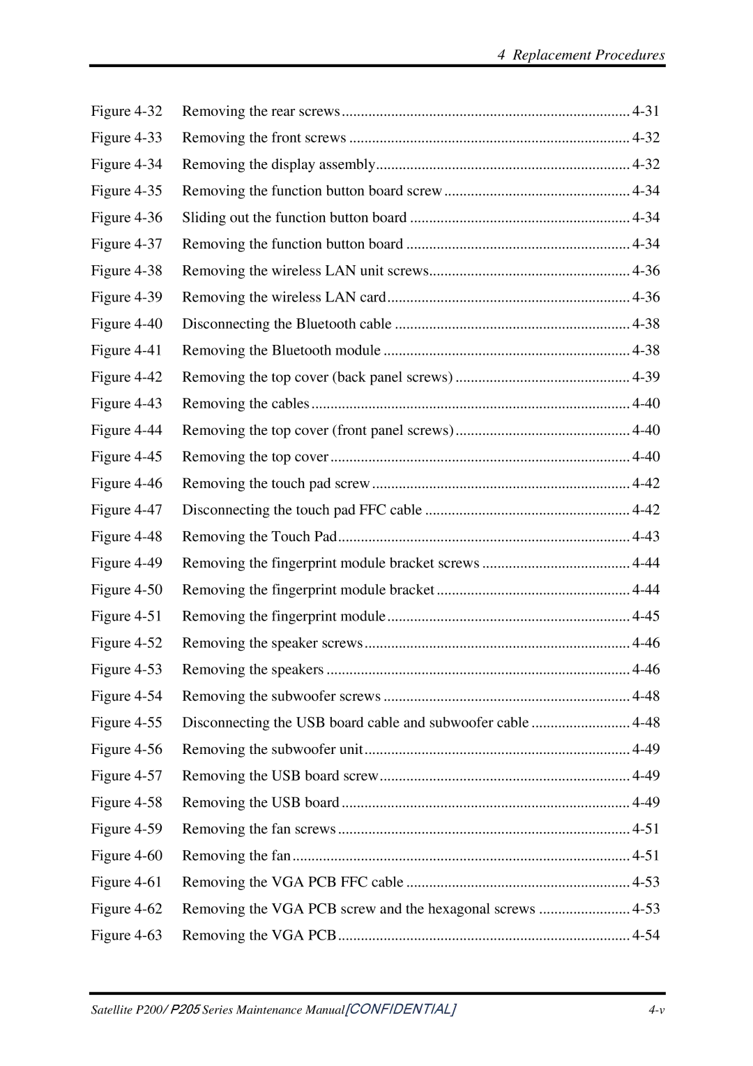 Toshiba P205 manual Replacement Procedures 