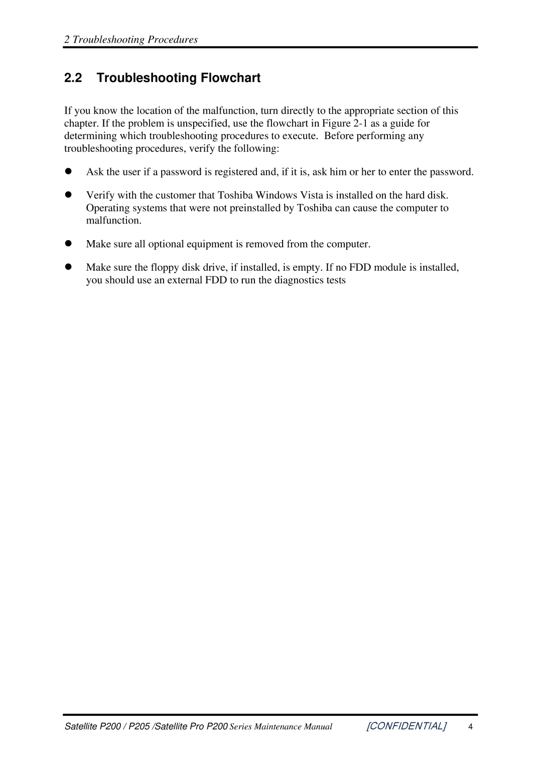 Toshiba P205 manual Troubleshooting Flowchart 