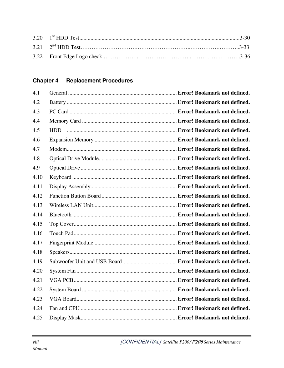 Toshiba P205 manual Replacement Procedures 