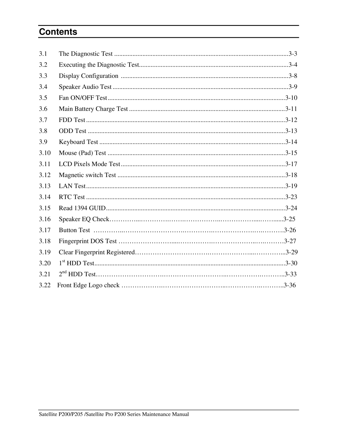 Toshiba P205 manual Contents 