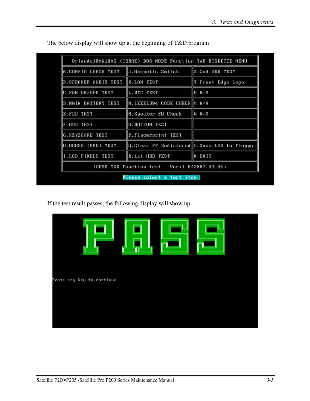 Toshiba P205 manual Tests and Diagnostics 
