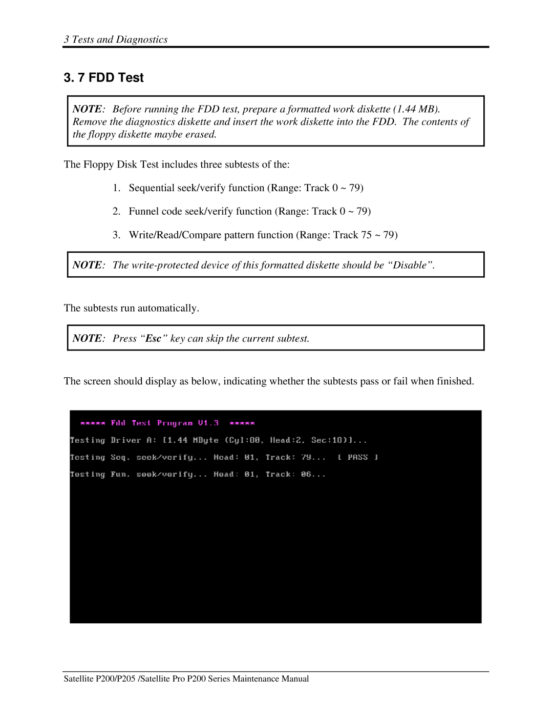 Toshiba P205 manual FDD Test 