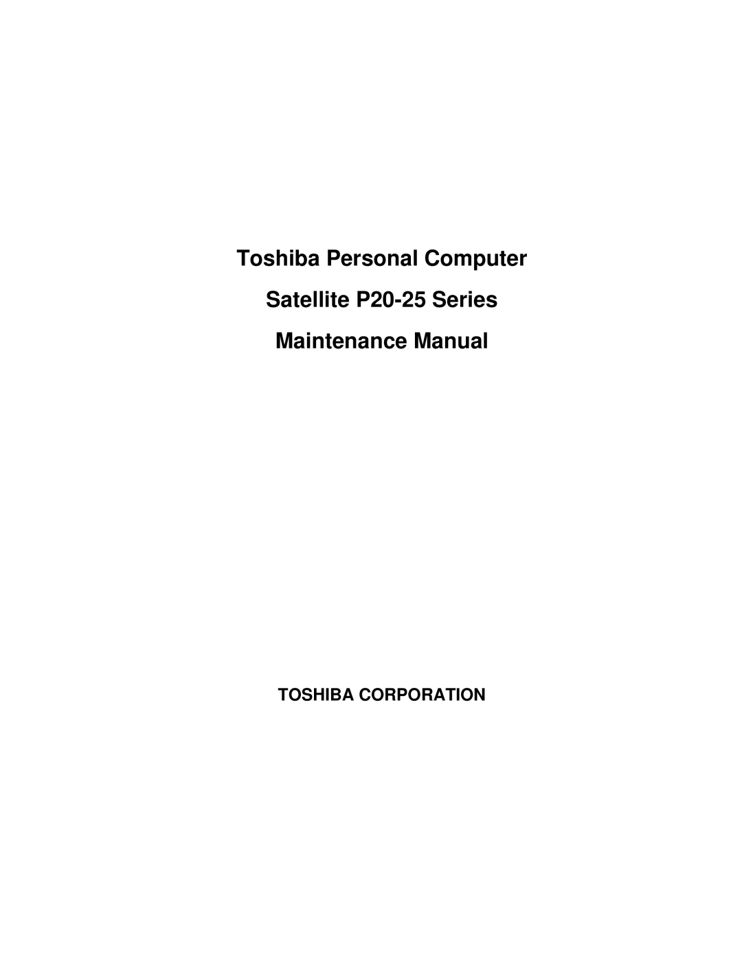 Toshiba P25 manual Toshiba Corporation 