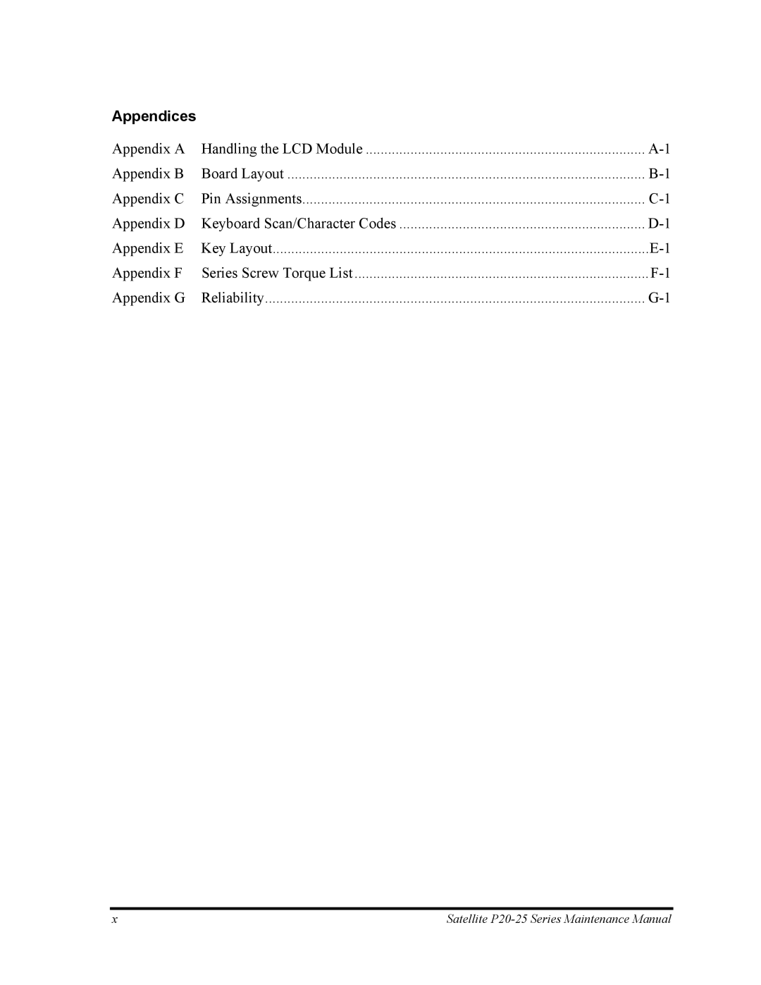 Toshiba P25 manual Appendices 