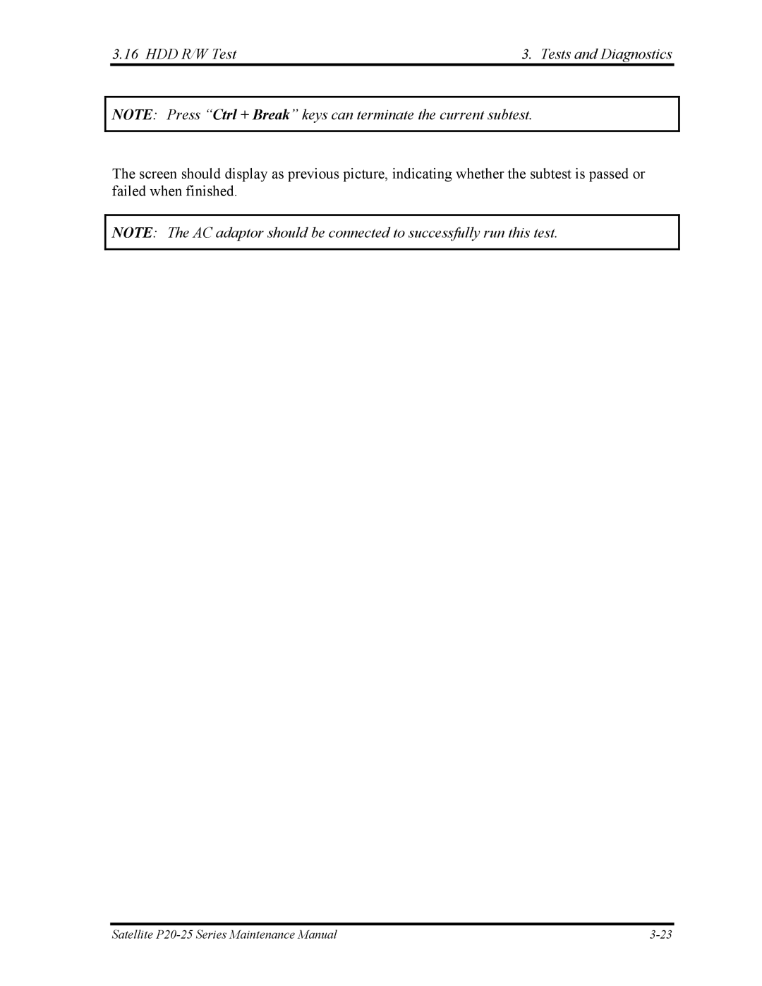 Toshiba P25 manual HDD R/W Test Tests and Diagnostics 