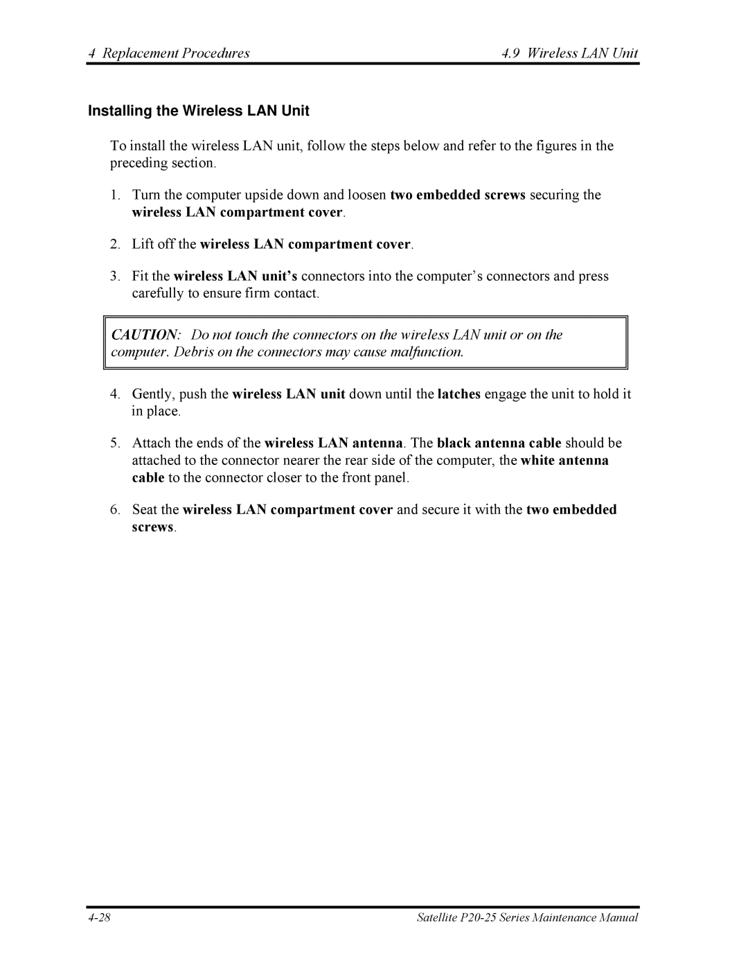 Toshiba P25 manual Installing the Wireless LAN Unit 