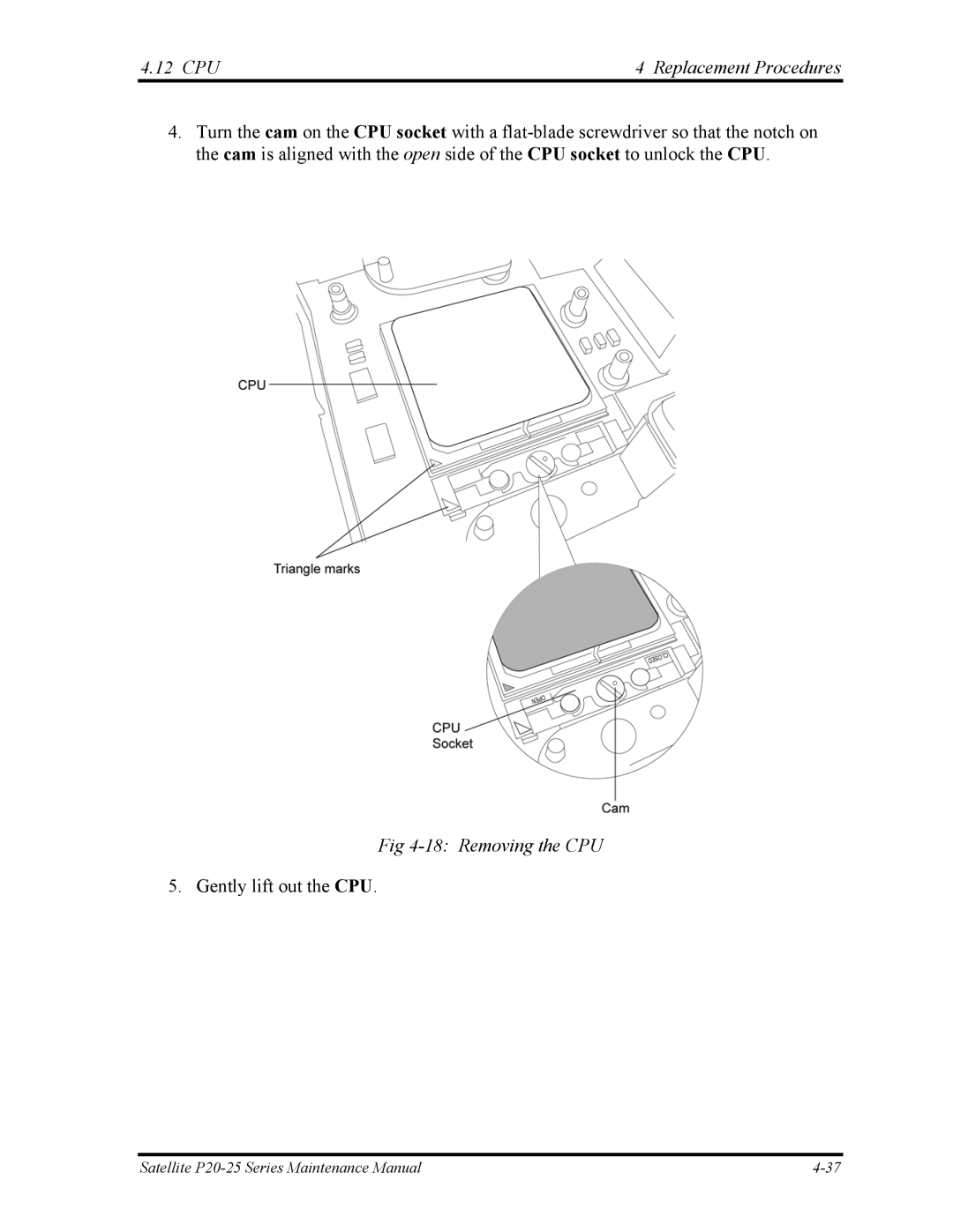 Toshiba P25 manual Removing the CPU 