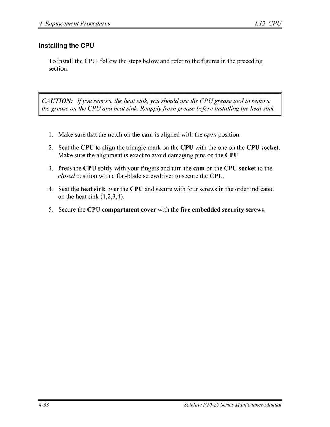 Toshiba P25 manual Installing the CPU 